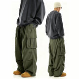 Riolio  Men Big Pocket Cargo Pants Elastic Drawstring Waist Loose Wide Leg Streetwear Casual Work Trousers