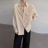 Riolio  Spring Men Casual Long Sleeve Shirts Striped Lapel Cardigan Tops Light Luxury Premium Button-down Japanese Trendy Loose Blouse