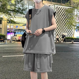 Riolio  Original Design Men's Summer Ice Silk Vest Shorts Set Sleeveless Quick Dry Comfortable Breathable Fashionable Casual Outfit