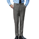 Riolio  Men Formal Herringbone Woolen Double-pleated Suit Trousers Solid Color Light Luxury Naples Premium Business Dress Pants New