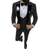 Riolio  Elegant 3 Piece Men's Velvet Tuxedo Suit Slim Fit Peak Lapel Blazer Vest And Pant Set for Business Wedding And Party