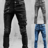 Riolio Men High Waist Fashion Jean Spring Summer Boyfriend Motorcycle Street Wear Skinny Casual Denim Pants Jeans Straight Trousers