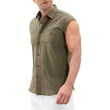 Riolio Cotton Linen Casual Summer Sleeveless Shirts Men Basic Vest Vintage Classic Shirt Male Lapel Collar Breathable Tank Men's Blouse