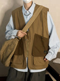 Riolio Loose Fit Japanese Workwear Vest Men's Spring Vintage Large ket Casual Svel V-Ne Jaet Youth Faion