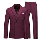 Riolio Blazer Pants Double Breasted Tuxedo Suit Men Business Work Wedding Formal Sets Solid Jacket with Trousers Slim Casual Clothing