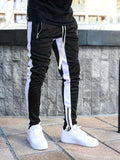Riolio Men Sweatshirts Jogging Pants Men Casual Pants Men Stylish Color Block Zip Pockets Drawstring Sports Skinny Pants Trousers Pants