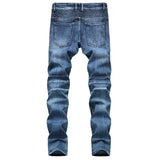 Riolio  New Men's Patchwork Vintage Biker Jeans Hip Hop Slim Straight Elastic Cycling Denim Pants Male Fashion Streetwear Trouser