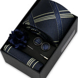 Riolio  Men Necktie Flower Pin Set With Box Luxury Necktie Handkerchief Brooch With Cufflinks Set Gift Box Wedding Men Suits Gravatas