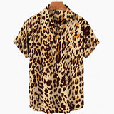 Riolio Short Sleeve Leopard Men's Shirts For Man Clothing Hawaiian Fashion 3D Print Thin Lapel Floral Casual Oversized Imported Camisa