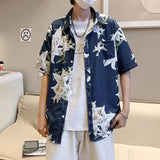 Riolio  Business Casual Fashion Handsome Shirts Streetwear Turn-down Collar Solid Office Button Printing Short Sleeve Men's Clothing
