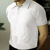 Riolio Summer Knit Men's Polo Shirt Business Casual Striped Lapel Short Sleeve Henry Shirt T-shirt Comfortable Men's Clothing