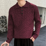 Riolio  Autumn Men's Knitted Polo Sweater Long Sleeve Striped Jacquard Light Luxury Lapel Pullovers Trendy Korean Style Premium Knitwear