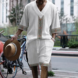 Riolio Summer New Men's Suit Japanese And Korean Style Stripes Color Matching Loose Large Size Casual Men's Clothing Two-piece Set
