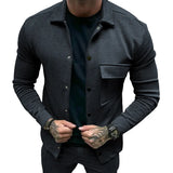 Riolio Casual Men's Heavy Twill Lapel Neck Long-sleeved Single-breasted Solid-color Slim-fit Jacket