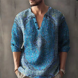 Riolio  Spring Autumn New Men 3D Vintage Print Shirts Long Sleeve Button O-Neck Loose Pullover Tops Fashion Man Tees Shirts Tops 6XL