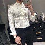 Riolio  High Quality Korean Trend Stripe Long Sleeve Shirt Korean Men Lapel Social Business Casual Versatile Male Clothes Slim Tops