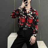 Riolio  New Retro Printed Long-sleeved Shirt Men Trendy Cardigan Korean Top