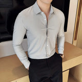 Riolio Plus Size 4XL-M High Elasticity Traceless Spandex Shirts New Men Striped Slim Fit Non-ironing Business Long Sleeve Shirt