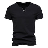 Riolio Mens Short Sleeve Henley Shirts Casual Cotton Slim Fit Basic Summer V Neck T-Shirt