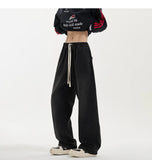 Riolio New Men's Jeans Washed Jeans Pants Unisex Drawstring Denim Pants Male Streetwear Korean Straight cylinder loose Cowboy Trousers