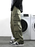 Riolio New Outdoor Multi-pocket Cargo Pants For Men Autumn Casual Drawstring Baggy Wide-leg Trousers Hip Hop Fashion Pantalones Hombre