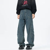 Riolio Patchwork style Men's Baggy Straight Jeans Personality unisex Fashion Korean High Street Denim Pants Streetwear Male Trousers
