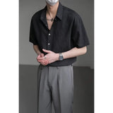 Riolio  Men's Black Textured Short Sleeve Shirt Casual Button Down Loose Fit Summer Top
