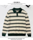 Riolio New American Trendy Men Polo Neck Sweater Light Luxury Striped Knit Long Sleeve Pullover Tops High Quality Loose Knitwear M-3XL