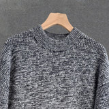 Riolio  New Japanese Retro Men Sweater Light Luxury Knitted O Neck Grey Long Sleeve Pullover Casual Loose Premium Thickened Knitwear