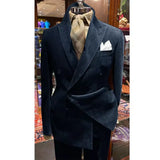 Riolio  New Men's Corduroy Grass Green Suit Two-piece Solid Color Business Casual Suit Suit Pant Sets Blazers Man Suite Costumes Elegant