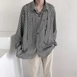 Riolio  Street Casual Fashion Classic Striped Loose Button Straight Turn-down Collar Man Spring Summer Thin Men's Clothing Korean
