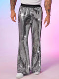 Riolio  Men's Shiny Metallic Sequin Flared Pants Disco Party Bell Bottom Trousers Elastic Waist Sparkly Nightclub Costume
