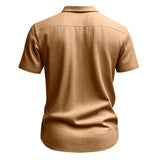 Riolio Summer New Solid Color Linen Men's Shirt Turn-down Collar Short Sleeve Men's Loose Casual Pocket Outdoor Vacation Shirt