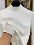 Riolio  Velvet Base Layer Men's Slim Solid Color Half Turtleneck Long-sleeved T-shirt Plus Velvet Thickened Inner Wear Warm Top