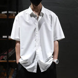 Riolio  Business Casual Fashion Handsome Shirts Streetwear Turn-down Collar Solid Office Button Printing Short Sleeve Men's Clothing
