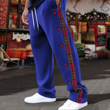 Riolio  Vintage Side Button Striped Patchwork Pants Mens Trendy Drawstring Loose Straight Trousers Men Spring Autumn Casual Pants