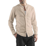 Riolio Men's Long-Sleeved Co·1tton Linen Shirts Spring Summer Single Breasted Shirt Casual Beach Style Lightweight Button Tops