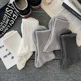 Riolio 5 Pairs Men Black White Warm Socks Autumn Winter Male Breathable Solid Color Sport Long Middle Tube Casual Socks for Men