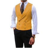 Riolio Men Vest Brown Solid Peaked Lapel Double Breasted Sleeveless Jacket Wedding Banquet Business Casual Slim Waistcoat