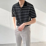 Riolio  Summer Men Clothing Black White Stripes Polo Shirts Korean Male T-shirt Versatile Fashion Casual Lapel Loose Short Sleeves Tops