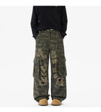 Riolio  Ripped Camo Jeans Men 2025 New Loose Straight Leg Denim Pants Outdoor Hiking Trousers Casual Comfort Street Style Fashion