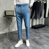 Riolio 2024 Summer Fashion Mens Dark Green Suit Pants Pure Color Business Occupation Slim Fit Dress Office Ankle Trousers