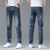 Riolio  New Men's High Quality Slim Jeans Fashion Classic Style Business Straight Stretch Denim Pants Male Brand Trousers Blue Black