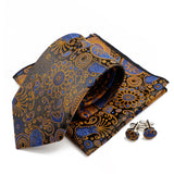 Riolio  New Men's Polyester Tie Pocket Square Cufflink Set Green Wine Red Brown Paisley Flower Necktie Business Party Accessories Gifts