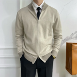 Riolio British Style Slim-fit Sweater with Stand-up Collar American Casual Color-blocked Zipper Cardigan Woolen Top Trendy Jacket Chic