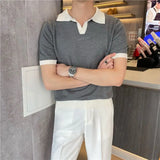 Riolio Summer Lapel Breathable Short Sleeve Temperament Men's Clothing Slim Korean Version Solid Color Trend Knitted POLO Shirt