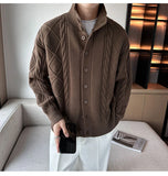 Riolio New Korean Style Jacquard Men Cardigan Jackets Fashion Luxury Knitted Button-down  Long Sleeve Sweater Coat Winter Warm Knitwear