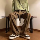 Riolio  Solid Color Men New Versatile Trousers Elastic Strap Straight Loose Casual Pants