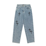 Riolio Prints Jeans Men New Streetwear Baggy Wide Leg Jeans Korean Fashion Drapes Straight Casual Loose Denim Cargo Pants