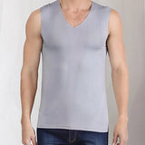 Riolio M-5XL Male Summer Casual Vest Sleeveless V-Neck Ice Silk Vest T-Shirts Tank Top Breathable Sports Undershirt Gyms Running Vest